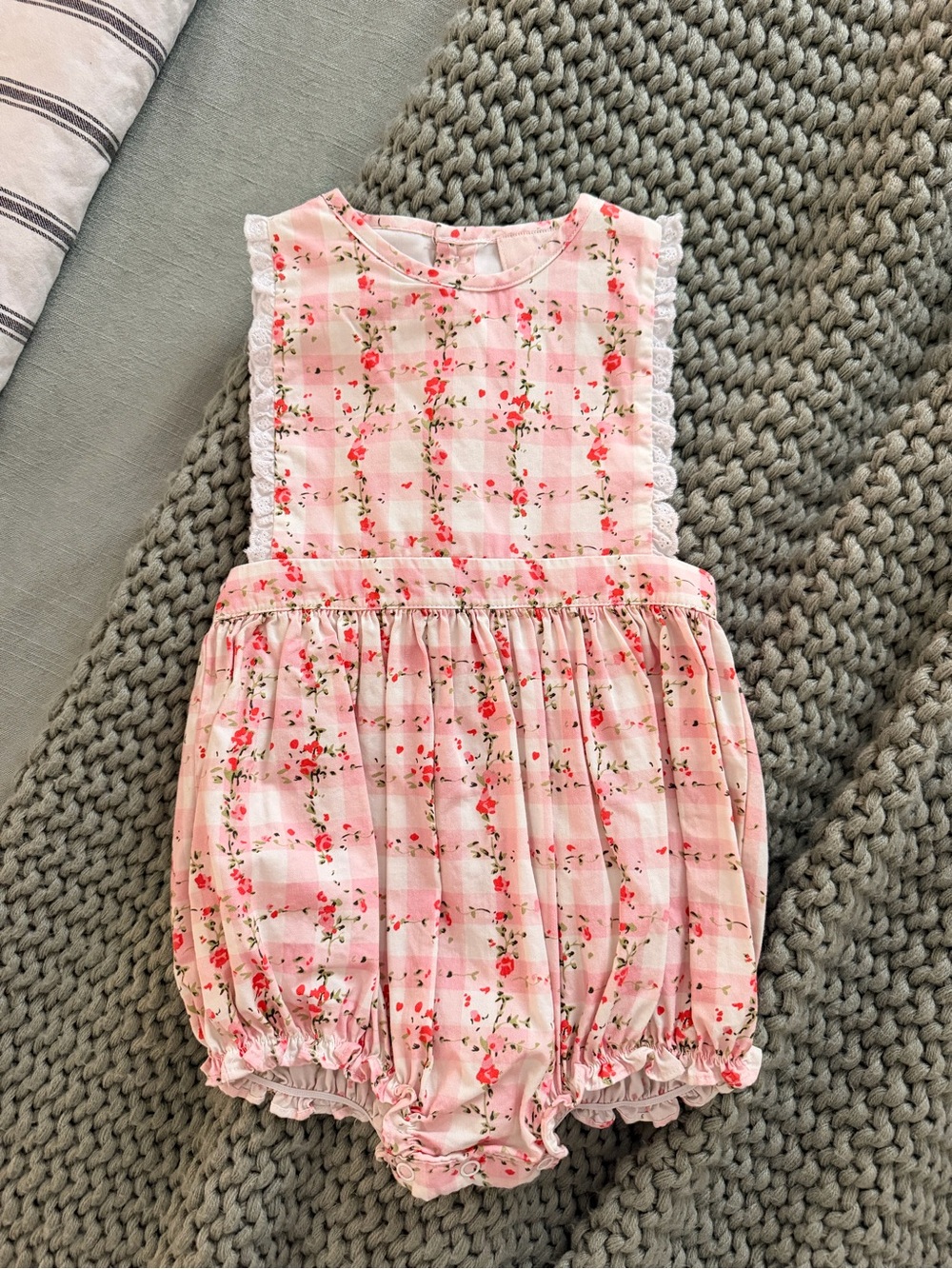 Smockingbird Floral and Gingham Baby Girl Bubble Romper